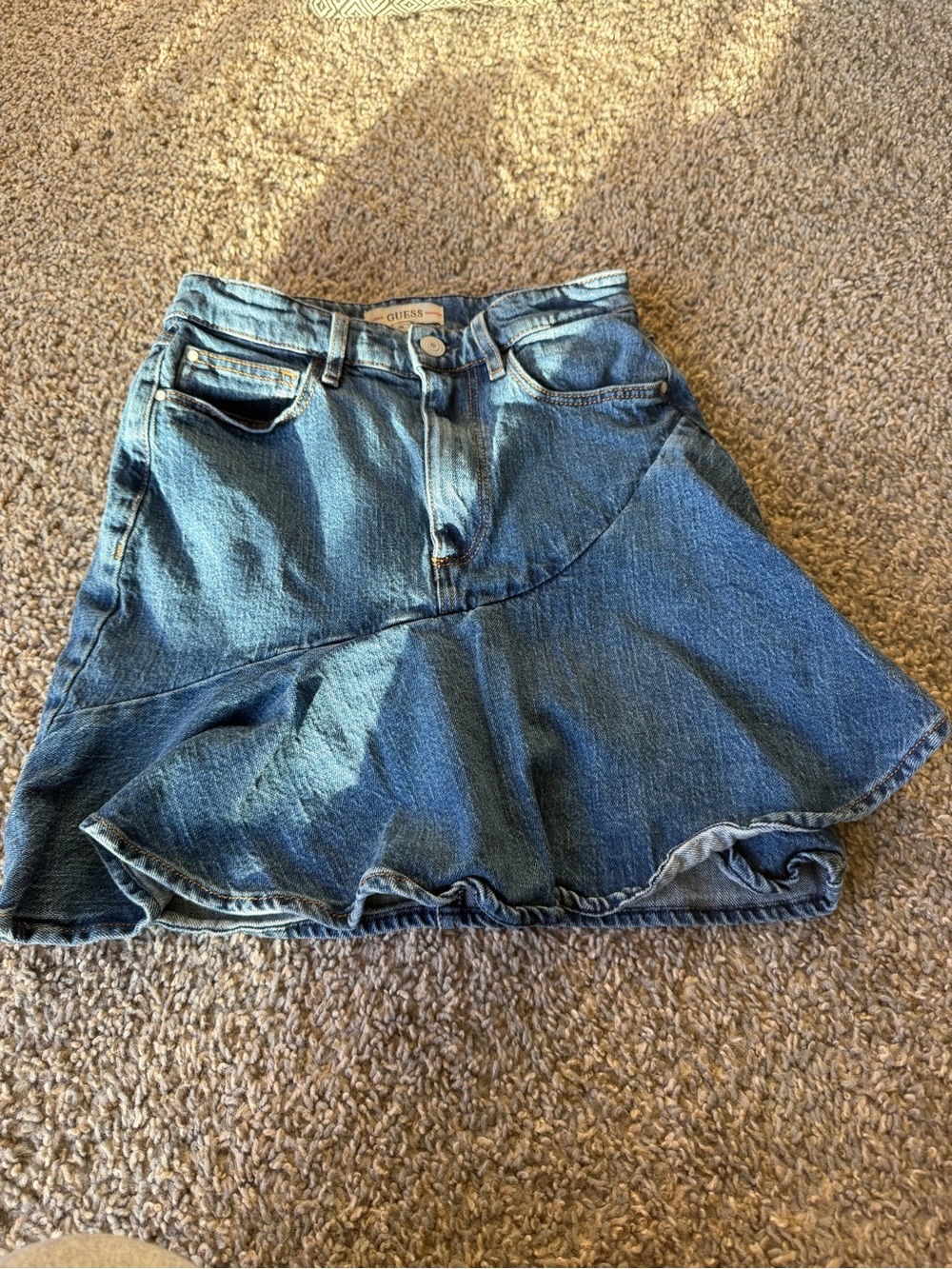 GUESS Blue Denim Flounce Hem Skater Mini Skirt